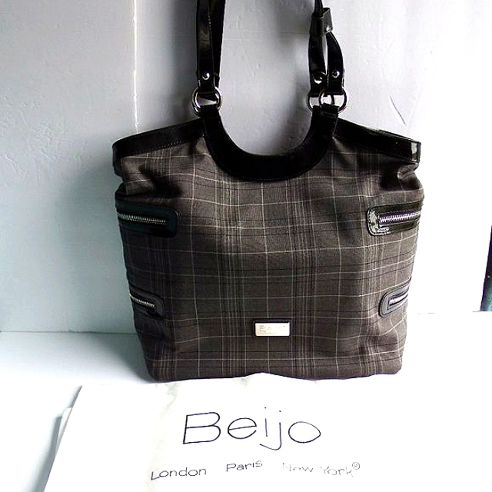 Gray Plaid Beijo Couture London Paris NY Tote